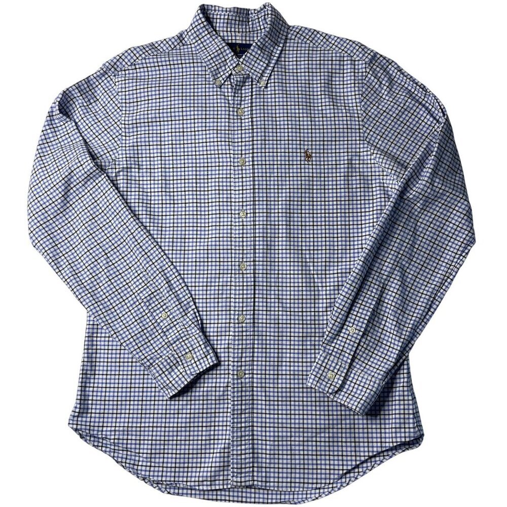 Polo Ralph Lauren Mens L Slim Fit Blue White Long Sleeve Button-Up Shirt Office